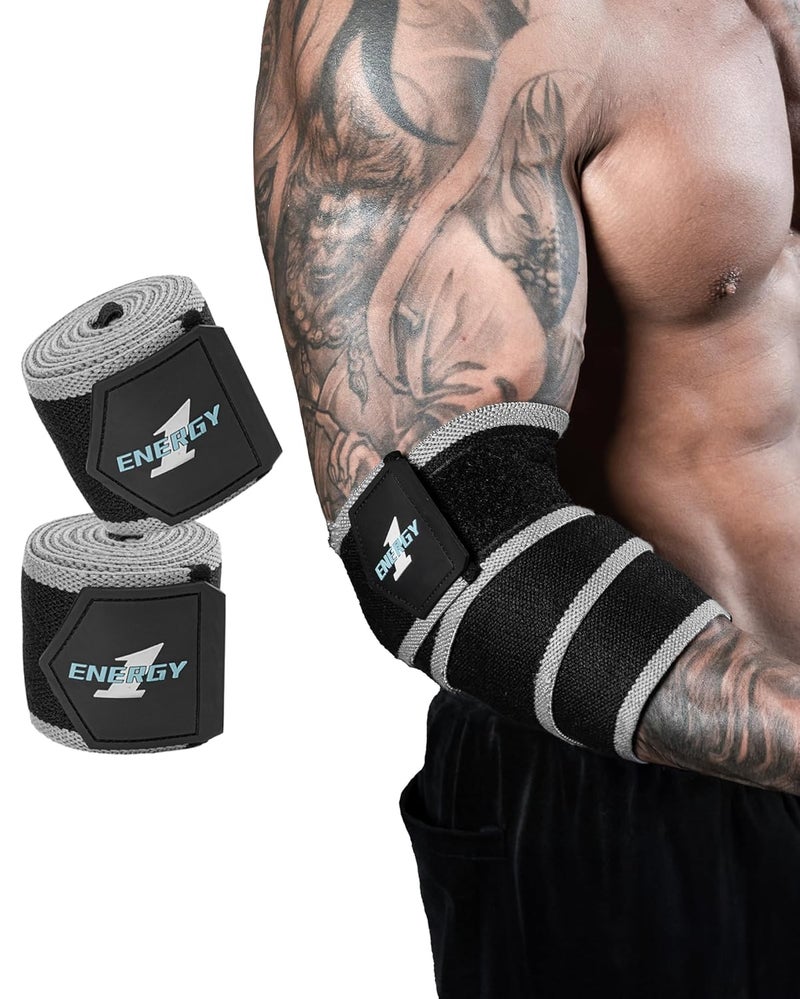 kcross Elbow Wraps for Weightlifting, 47" Strengthening support Elbow Sleeve Weightlifting (1 Pair) for Powerlifting, Bench Press, Gym Workout (Gray) - Image 1